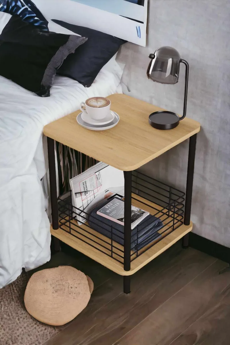 Sidebord Hanah Home Haseki (45 x 58 x 38 cm) Sapphire Oak - Sapphire Oak - Møbler - Borde - Aflastningsbord - Lampebord