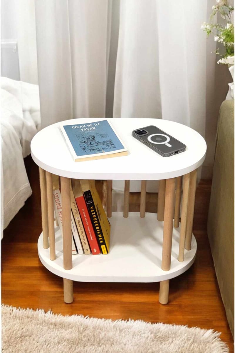 Sidebord Hanah Home Pika (45 x 43 x 30 cm) Hvid natur - Hvid og natur - Møbler - Borde - Aflastningsbord - Lampebord