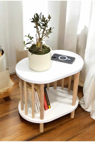 Sidebord Hanah Home Pika (45 x 43 x 30 cm) Hvid natur - Hvid og natur - Møbler - Borde - Aflastningsbord - Lampebord
