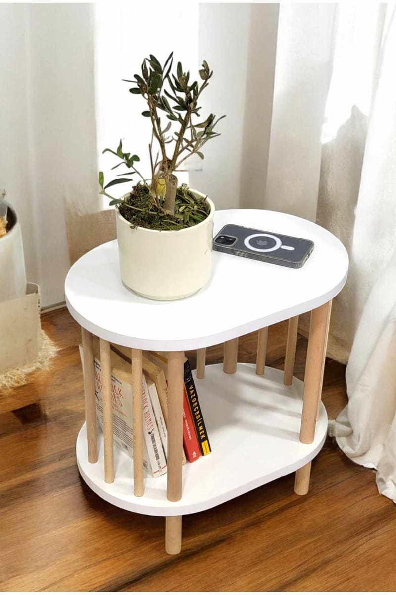 Sidebord Hanah Home Pika (45 x 43 x 30 cm) Hvid natur - Hvid og natur - Møbler - Borde - Aflastningsbord - Lampebord