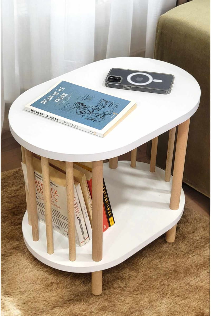 Sidebord Hanah Home Pika (45 x 43 x 30 cm) Hvid natur - Hvid og natur - Møbler - Borde - Aflastningsbord - Lampebord