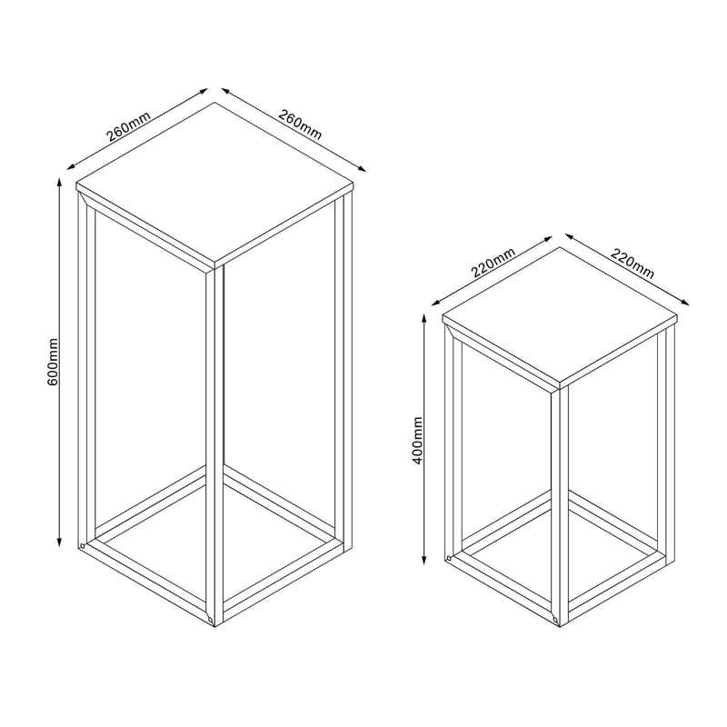 Sidebord HOME4YOU Hannes sæt med 2 stk. 26x26x60 cm 22x22x40 cm rustik melamin - rustik melamin - Møbler - Borde - Aflastningsbord - Indskudsborde