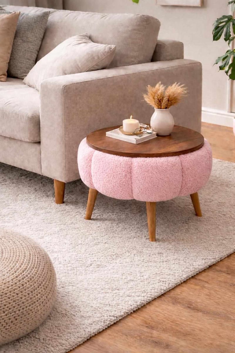 Sidebord Homitis Papatya (Ø45 x H44 cm) Lyserød - Møbler - Borde - Aflastningsbord - Lampebord