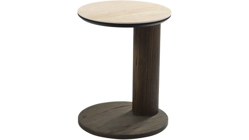 Sidebord NFG Giro 38 cm - travertinlook, valnøddefinér - Møbler - Borde - Aflastningsbord - Lampebord