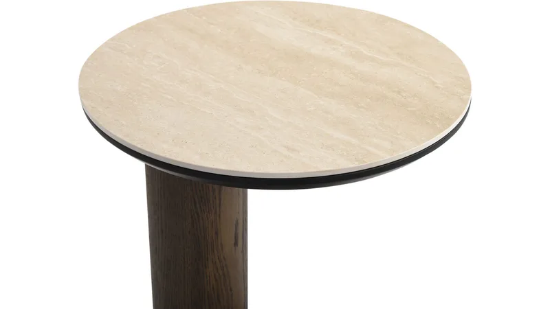 Sidebord NFG Giro 38 cm - travertinlook, valnøddefinér - Møbler - Borde - Aflastningsbord - Lampebord