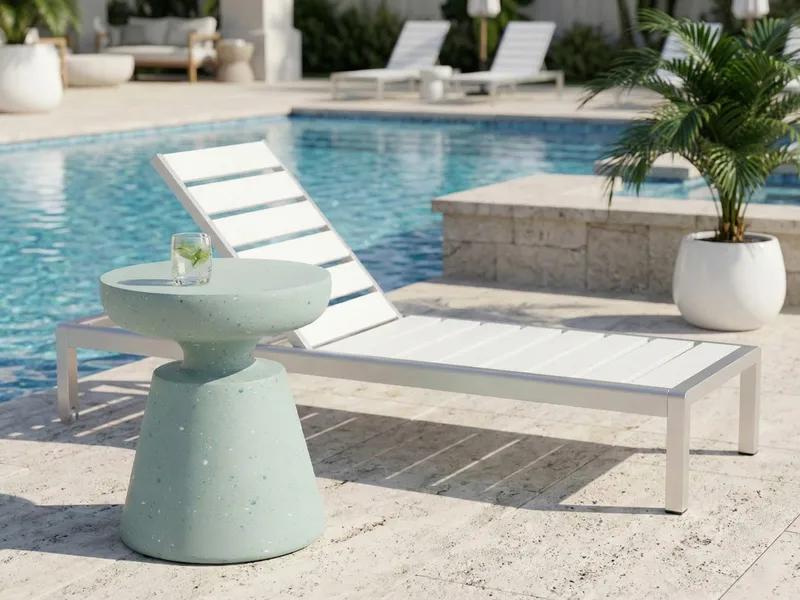 Sidebord udendørs Mincio 45 cm terrazzoeffekt - Grøn - Havemøbler - Balkon - Balkonmøbler - Altanborde