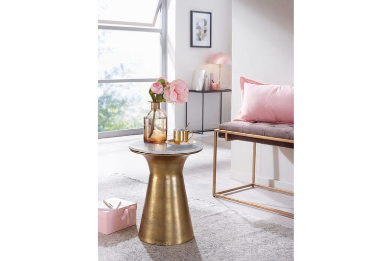 Sidebord Wohnling Ægte marmor rund 35 cm gylden base moderne - Møbler - Borde - Aflastningsbord - Lampebord