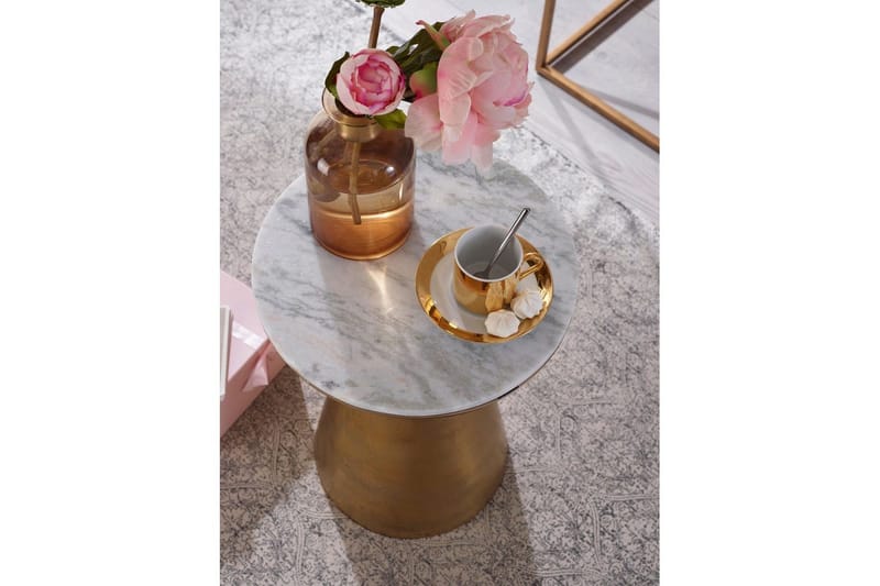 Sidebord Wohnling Ægte marmor rund 35 cm gylden base moderne - Møbler - Borde - Aflastningsbord - Lampebord