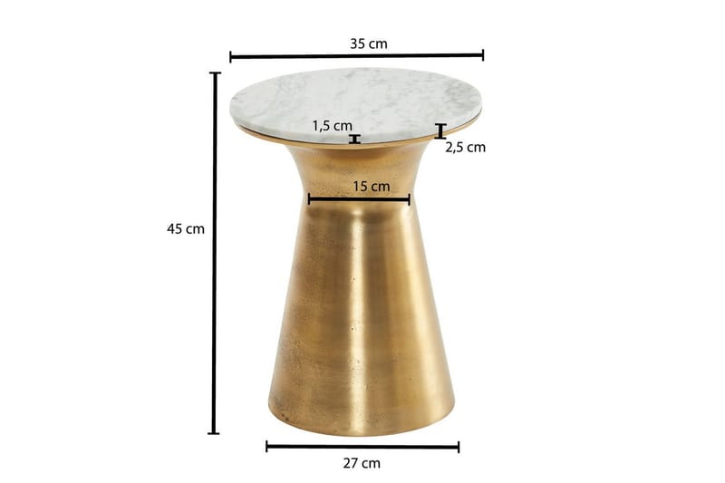 Sidebord Wohnling Ægte marmor rund 35 cm gylden base moderne - Møbler - Borde - Aflastningsbord - Lampebord