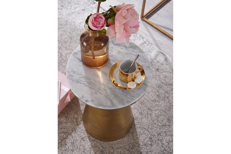 Sidebord Wohnling �Ægte marmor rund 35 cm gylden base moderne - Møbler - Borde - Aflastningsbord - Lampebord
