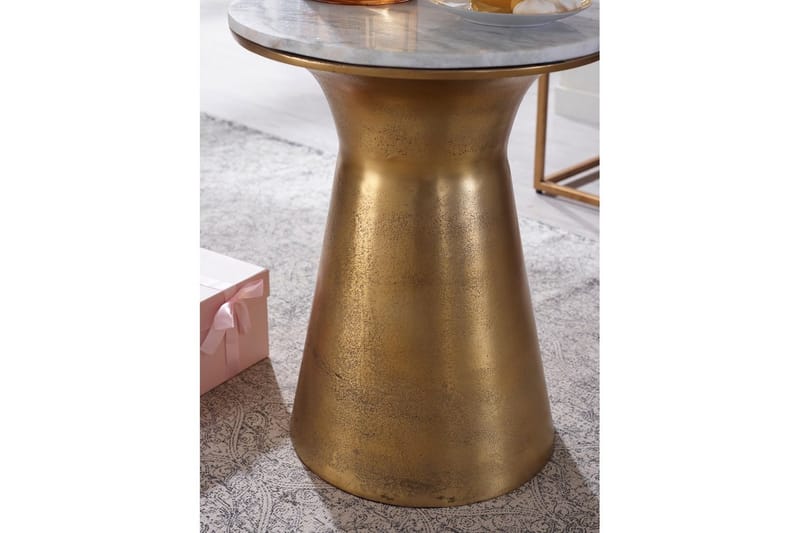 Sidebord Wohnling Ægte marmor rund 35 cm gylden base moderne - Møbler - Borde - Aflastningsbord - Lampebord