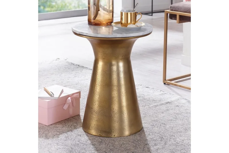 Sidebord Wohnling Ægte marmor rund 35 cm gylden base moderne - Møbler - Borde - Aflastningsbord - Lampebord