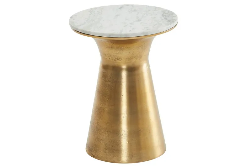 Sidebord Wohnling Ægte marmor rund 35 cm gylden base moderne, undefined