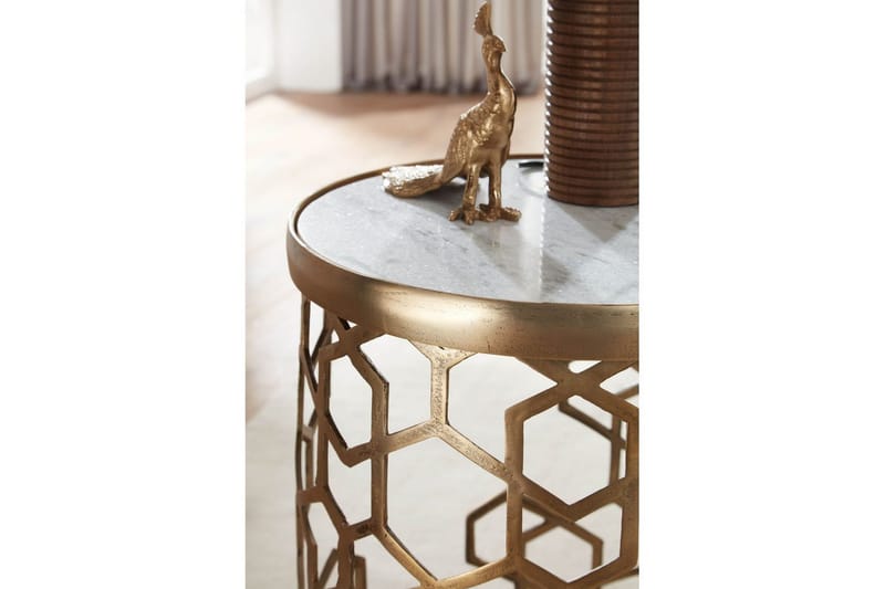 Sidebord Wohnling Ægte marmor rund 44 cm bikube optik base moderne - Møbler - Borde - Aflastningsbord - Lampebord