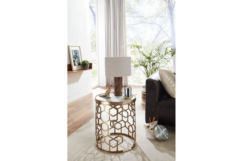 Sidebord Wohnling Ægte marmor rund 44 cm bikube optik base moderne - Møbler - Borde - Aflastningsbord - Lampebord