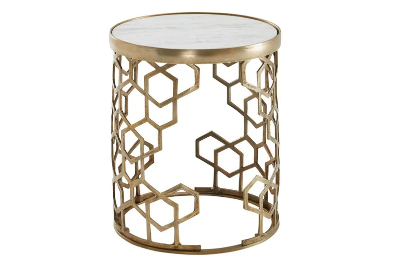 Sidebord Wohnling Ægte marmor rund 44 cm bikube optik base moderne, undefined