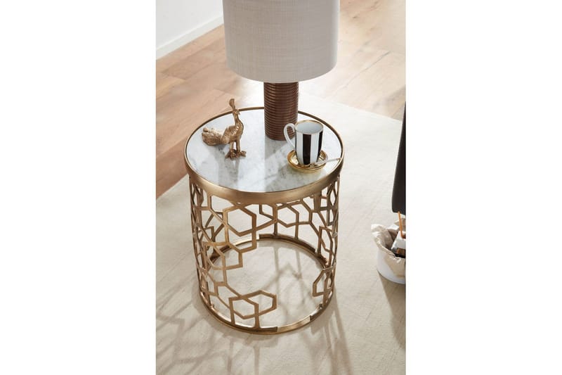 Sidebord Wohnling Ægte marmor rund 44 cm bikube optik base moderne - Møbler - Borde - Aflastningsbord - Lampebord