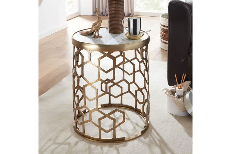 Sidebord Wohnling Ægte marmor rund 44 cm bikube optik base moderne - Møbler - Borde - Aflastningsbord - Lampebord