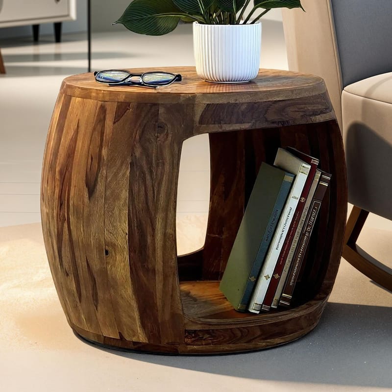 Sidebord Wohnling Massivt sheeshamtræ, landlig stil - varm mørkebrun - Møbler - Borde - Aflastningsbord - Lampebord