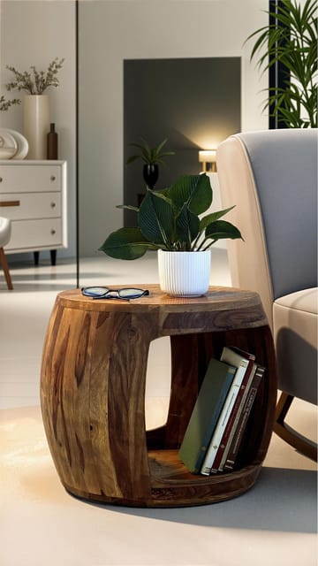 Sidebord Wohnling Massivt sheeshamtræ, landlig stil - varm mørkebrun - Møbler - Borde - Aflastningsbord - Lampebord