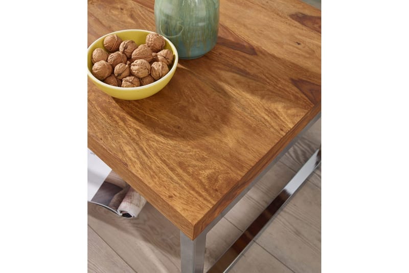 Sidebord Wohnling massivt træ, kvadratisk med metal krom ben, landstil 60x60 cm - 60x60 cm - Møbler - Borde - Aflastningsbord - Lampebord