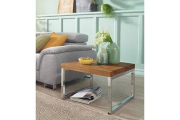 Sidebord Wohnling massivt træ, kvadratisk med metal krom ben, landstil 60x60 cm - 60x60 cm - Møbler - Borde - Aflastningsbord - Lampebord