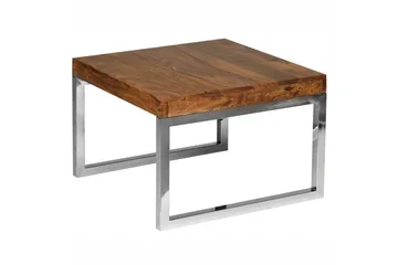 Sidebord Wohnling massivt træ, kvadratisk med metal krom ben, landstil 60x60 cm - 60x60 cm - Møbler - Borde - Aflastningsbord - Lampebord