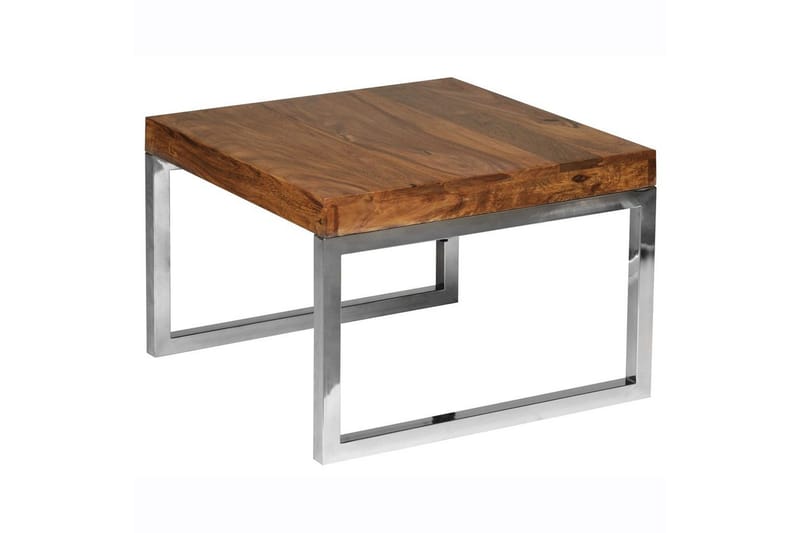 Sidebord Wohnling massivt træ, kvadratisk med metal krom ben, landstil 60x60 cm - 60x60 cm - Møbler - Borde - Aflastningsbord - Lampebord