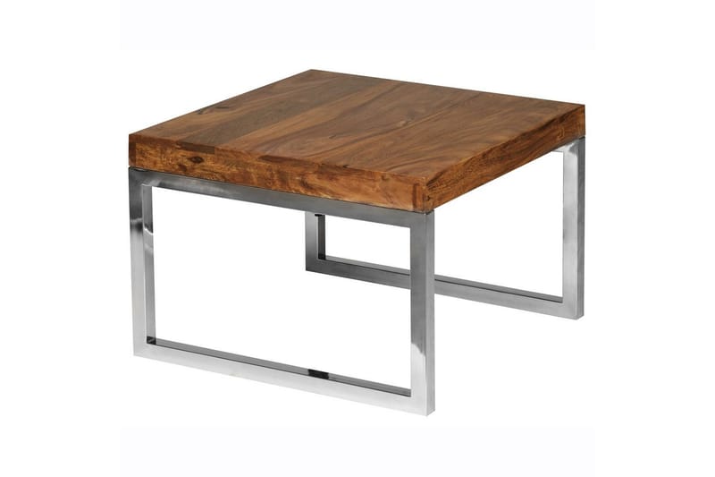 Sidebord Wohnling massivt træ, kvadratisk med metal krom ben, landstil 60x60 cm - 60x60 cm - Møbler - Borde - Aflastningsbord - Lampebord