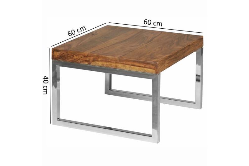 Sidebord Wohnling massivt træ, kvadratisk med metal krom ben, landstil 60x60 cm - 60x60 cm - Møbler - Borde - Aflastningsbord - Lampebord