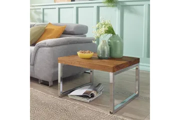 Sidebord Wohnling massivt træ, kvadratisk med metal krom ben, landstil 60x60 cm - 60x60 cm - Møbler - Borde - Aflastningsbord - Lampebord