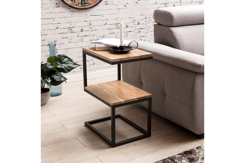 Sidebord Wohnling Massivt træ, S Cube, metalramme landhusstil Akacietræ - Akacietræ - Møbler - Borde - Aflastningsbord - Lampebord