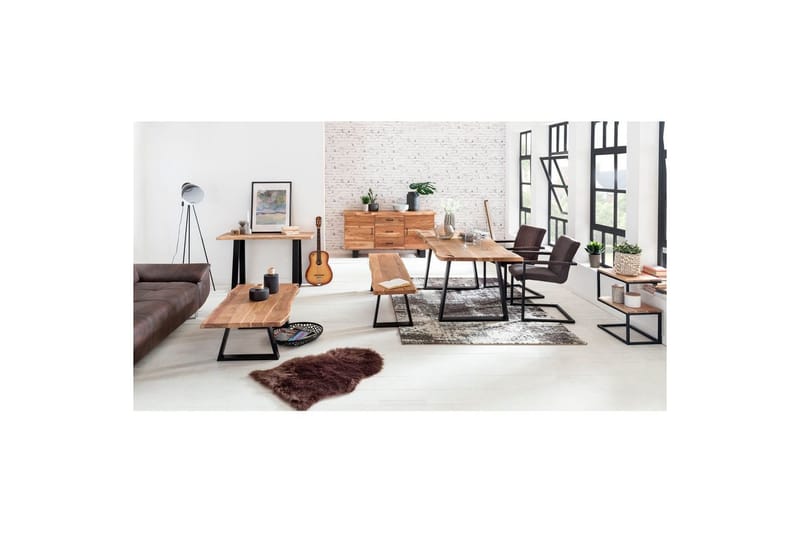 Sidebord Wohnling Massivt træ, S Cube, metalramme landhusstil Akacietræ - Akacietræ - Møbler - Borde - Aflastningsbord - Lampebord