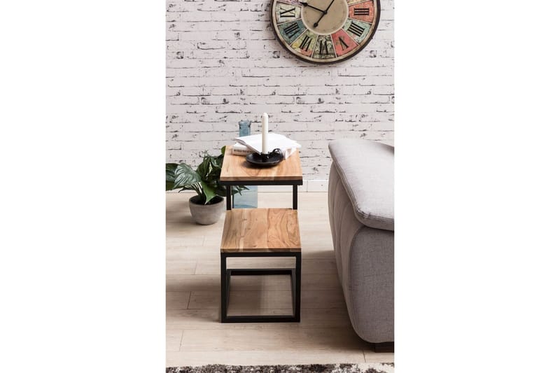 Sidebord Wohnling Massivt træ, S Cube, metalramme landhusstil Akacietræ - Akacietræ - Møbler - Borde - Aflastningsbord - Lampebord