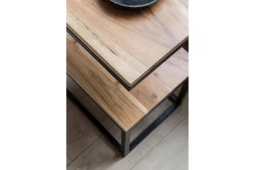 Sidebord Wohnling Massivt træ, S Cube, metalramme landhusstil Akacietræ - Akacietræ - Møbler - Borde - Aflastningsbord - Lampebord