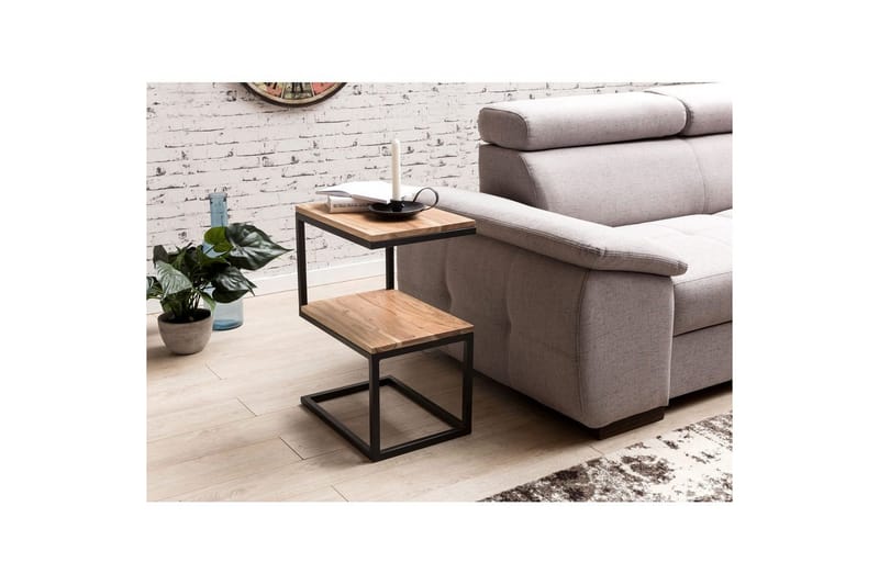 Sidebord Wohnling Massivt træ, S Cube, metalramme landhusstil Akacietræ - Akacietræ - Møbler - Borde - Aflastningsbord - Lampebord