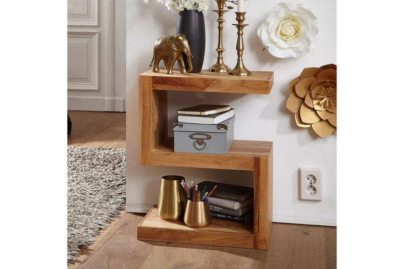 Sidebord Wohnling Massivt træ, S terning, landstil Akacietræ - Akacietræ - Møbler - Borde - Aflastningsbord - Lampebord