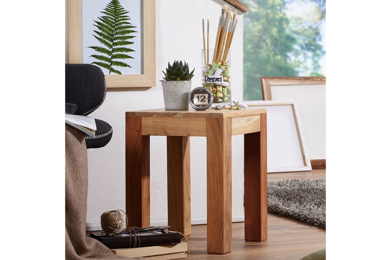 Sidebord Wohnling massivt træ 35x35cm med træben, landlig stil Akacietræ - Akacietræ - Møbler - Borde - Aflastningsbord - Lampebord