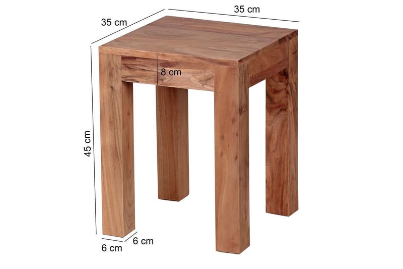 Sidebord Wohnling massivt træ 35x35cm med træben, landlig stil Akacietræ - Akacietræ - Møbler - Borde - Aflastningsbord - Lampebord