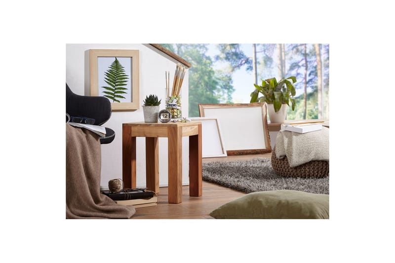 Sidebord Wohnling massivt træ 35x35cm med træben, landlig stil Akacietræ - Akacietræ - Møbler - Borde - Aflastningsbord - Lampebord