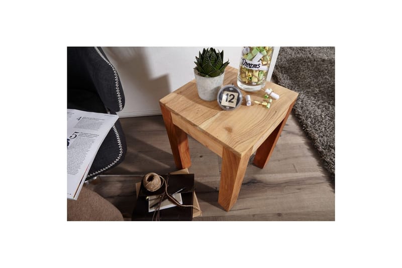 Sidebord Wohnling massivt træ 35x35cm med træben, landlig stil Akacietræ - Akacietræ - Møbler - Borde - Aflastningsbord - Lampebord