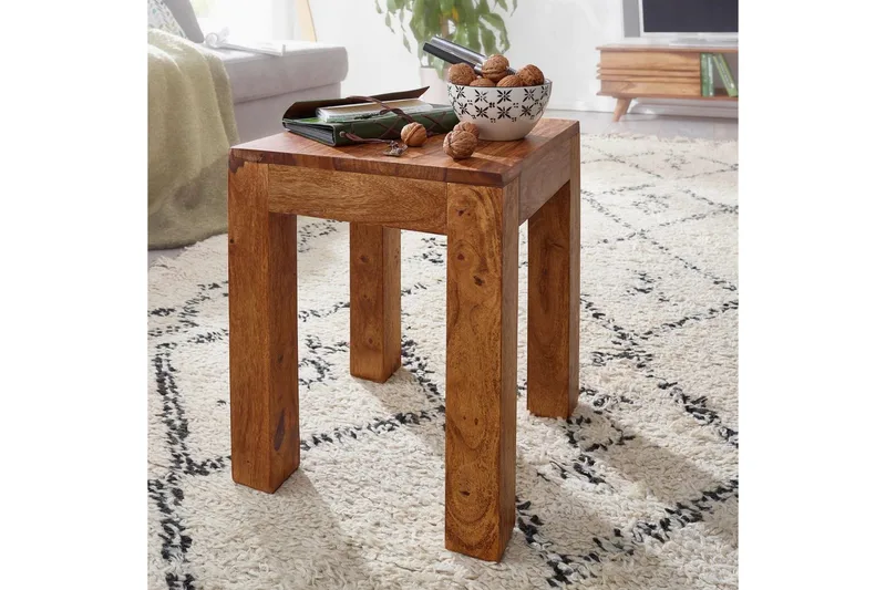 Sidebord Wohnling massivt træ 35x35cm med træben, landlig stil Rose træ - Rose træ - Møbler - Borde - Aflastningsbord - Lampebord