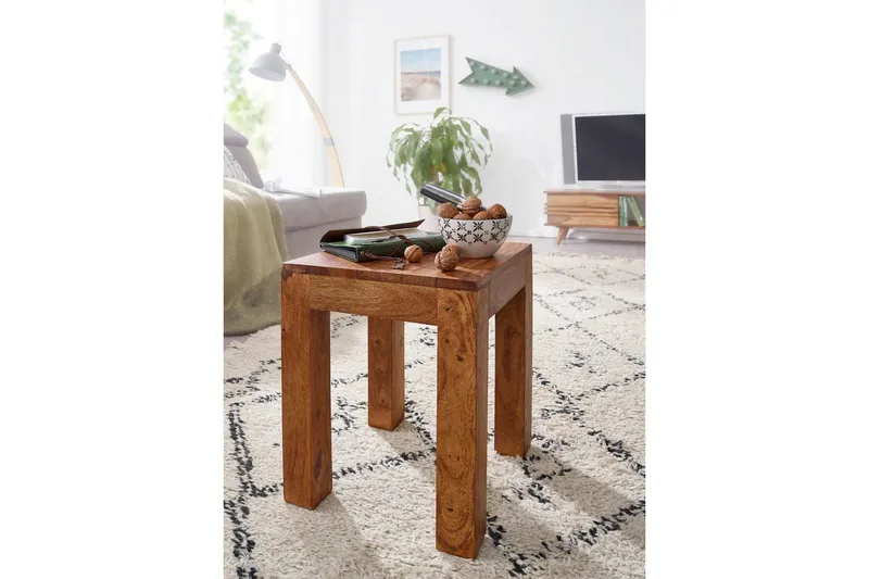 Sidebord Wohnling massivt træ 35x35cm med træben, landlig stil Rose træ - Rose træ - Møbler - Borde - Aflastningsbord - Lampebord