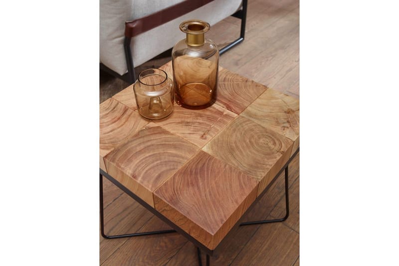 Sidebord Wohnling Massivt træ blokstil pulverlakeret metalramme industrielt - Møbler - Borde - Aflastningsbord - Lampebord