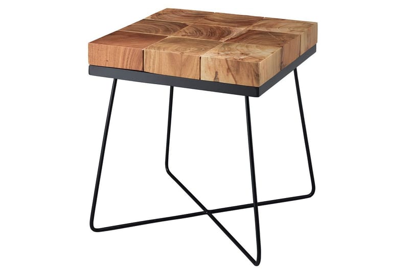 Sidebord Wohnling Massivt træ blokstil pulverlakeret metalramme industrielt, undefined