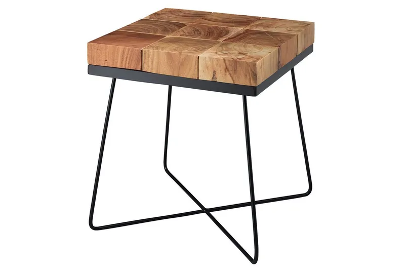 Sidebord Wohnling Massivt træ blokstil pulverlakeret metalramme industrielt, undefined