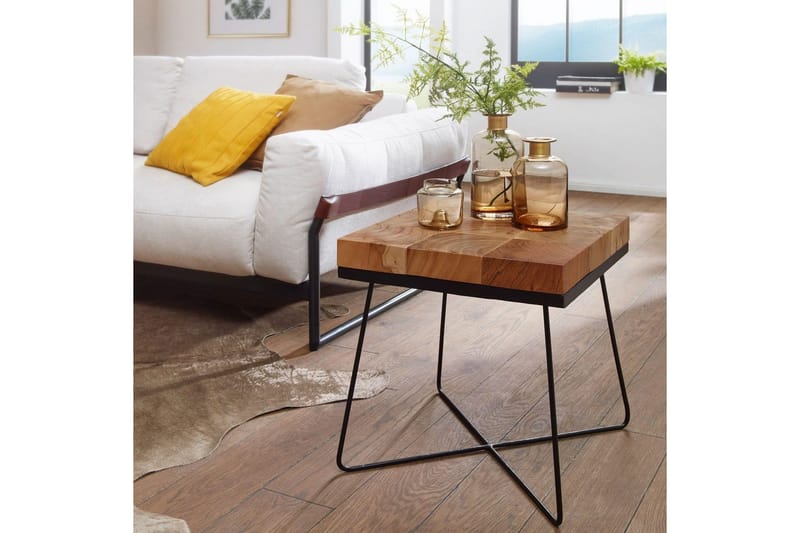 Sidebord Wohnling Massivt træ blokstil pulverlakeret metalramme industrielt - Møbler - Borde - Aflastningsbord - Lampebord