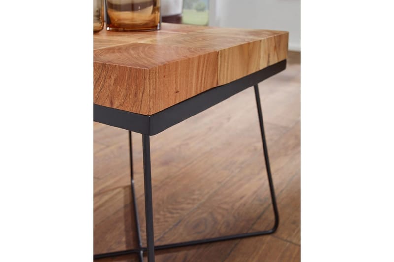 Sidebord Wohnling Massivt træ blokstil pulverlakeret metalramme industrielt - Møbler - Borde - Aflastningsbord - Lampebord