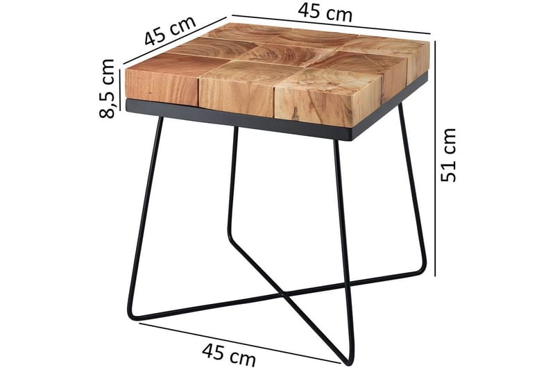 Sidebord Wohnling Massivt træ blokstil pulverlakeret metalramme industrielt - Møbler - Borde - Aflastningsbord - Lampebord