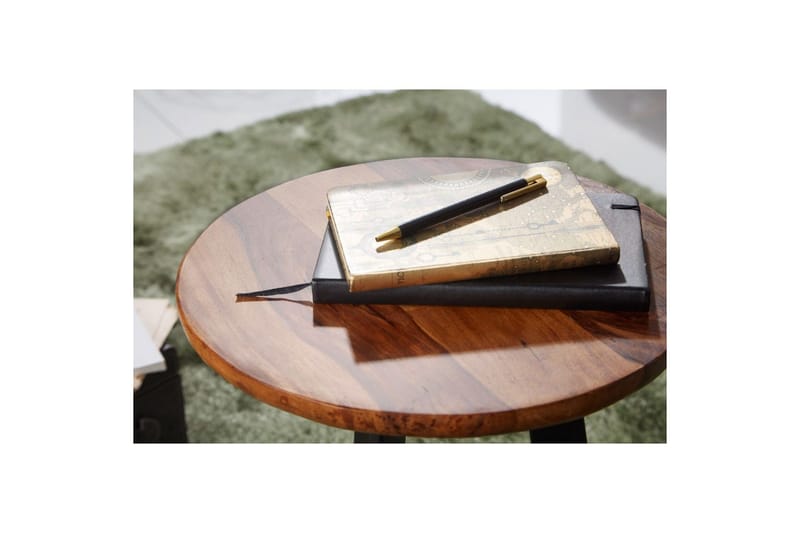 Sidebord Wohnling massivt træ sort metalramme rundt 35 cm, industrielt loftstil 45 cm - 45 cm - Møbler - Borde - Aflastningsbord - Lampebord